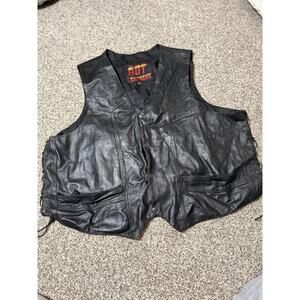 Hot Leathers Men's Leather Vest Size 5XL Black Adjustable Sides